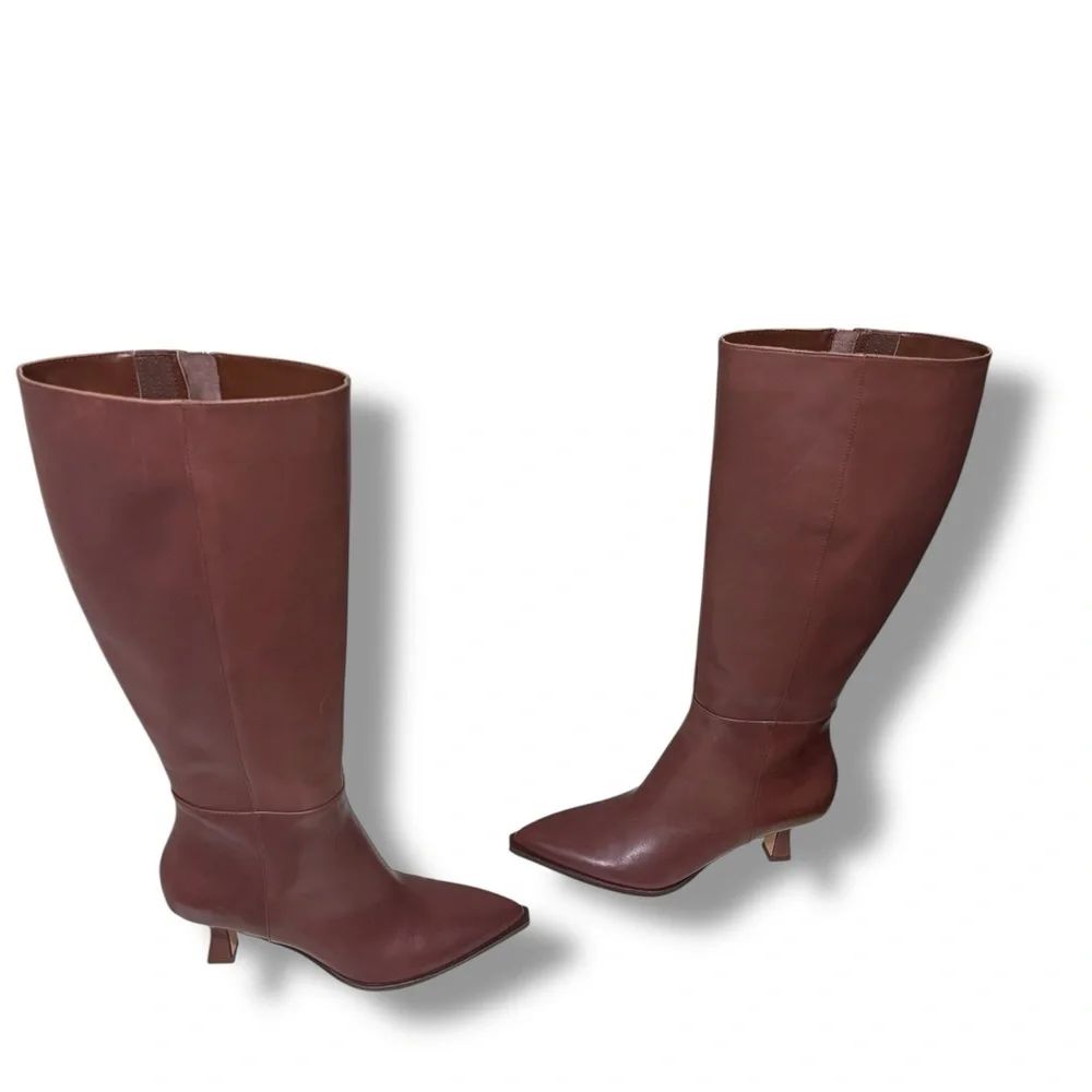 NEW Dolce Vita Auggie Wide Calf Leather Knee High Boots Chocolate Brown Size 9E - Picture 5 of 16